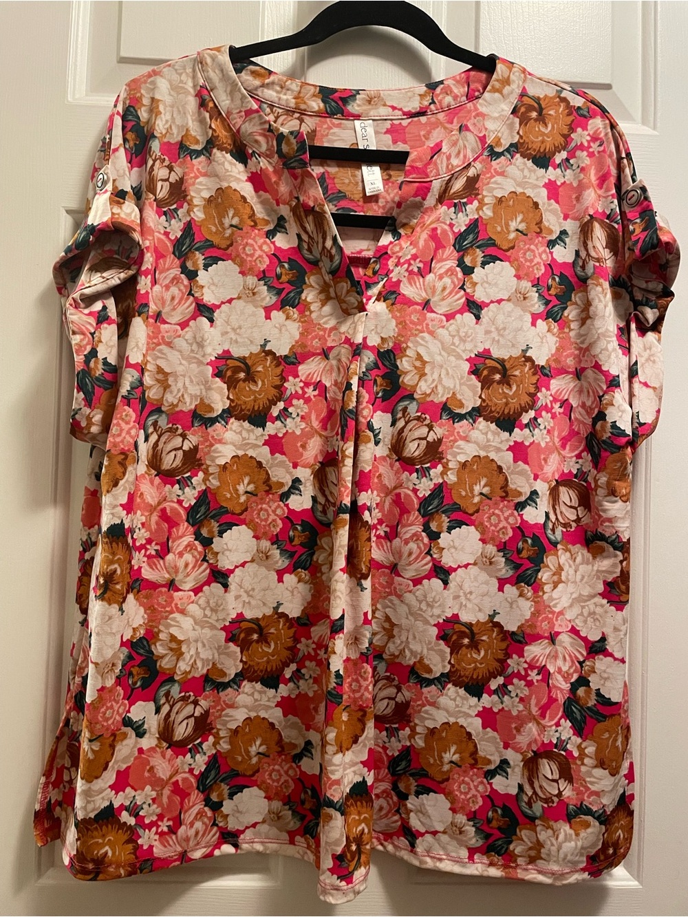 Dear Scarlett Floral V-Neck Women's Pink Top XL